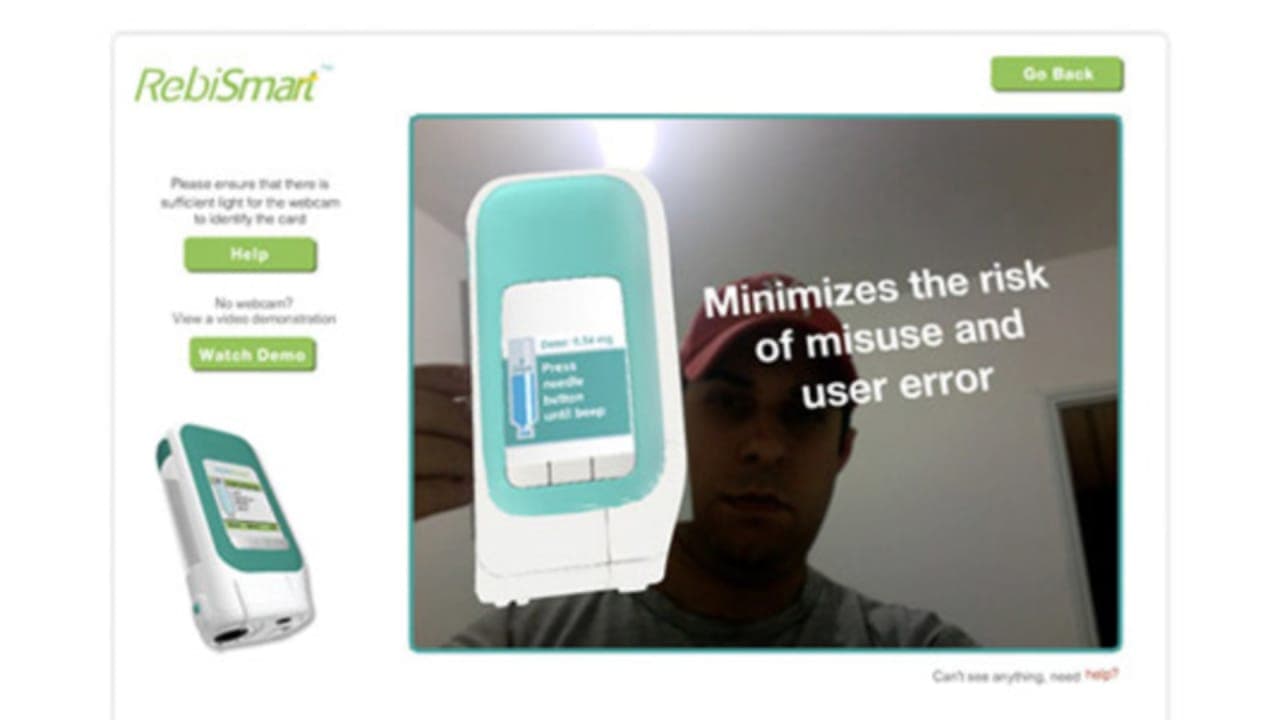 The RebiSmart augmented reality demo, showing the device over a webcam view