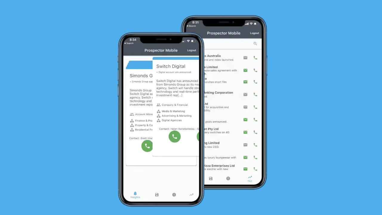 Prospector Mobile on two iPhones: company news and contacts