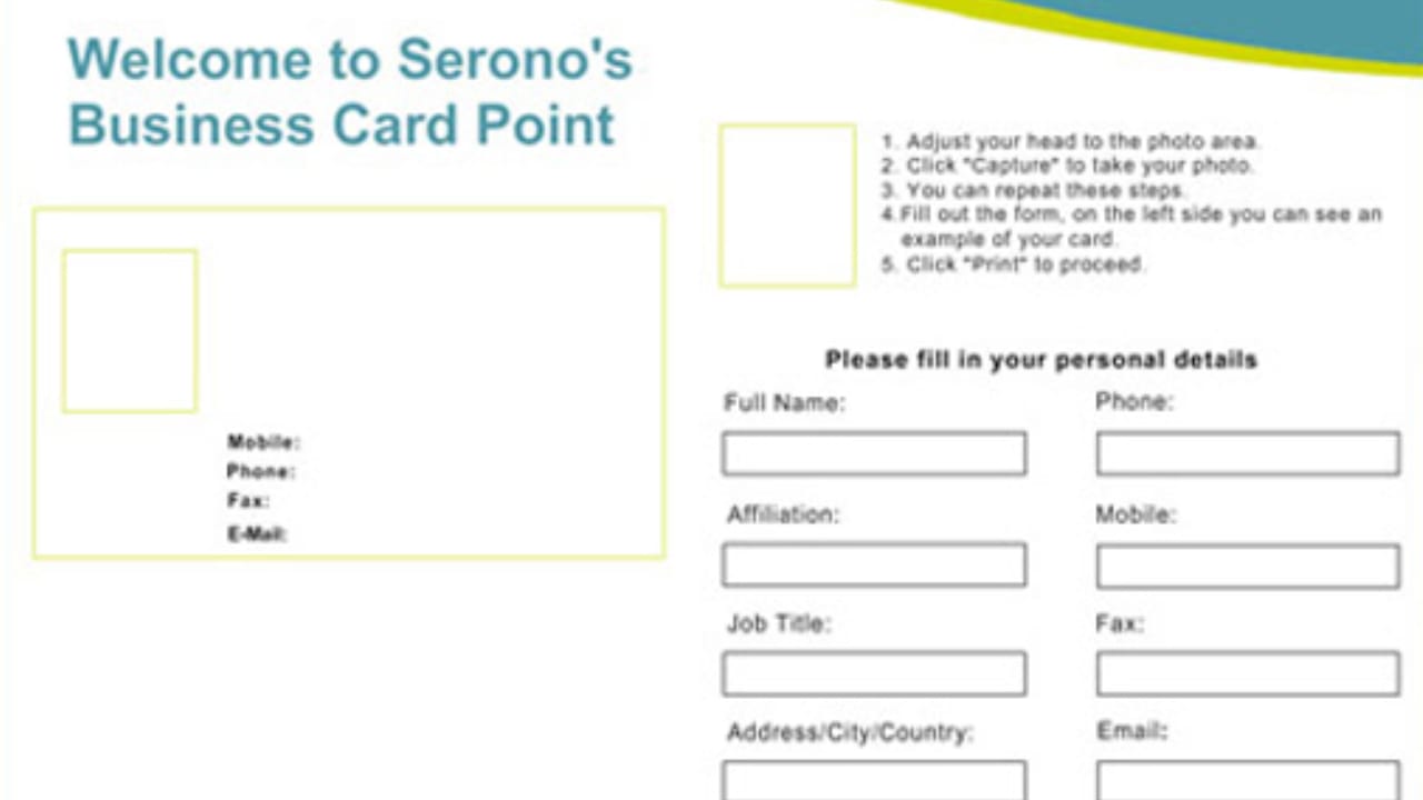 The Raptiva business card application: “Welcome to Serono’s Business Card Point”