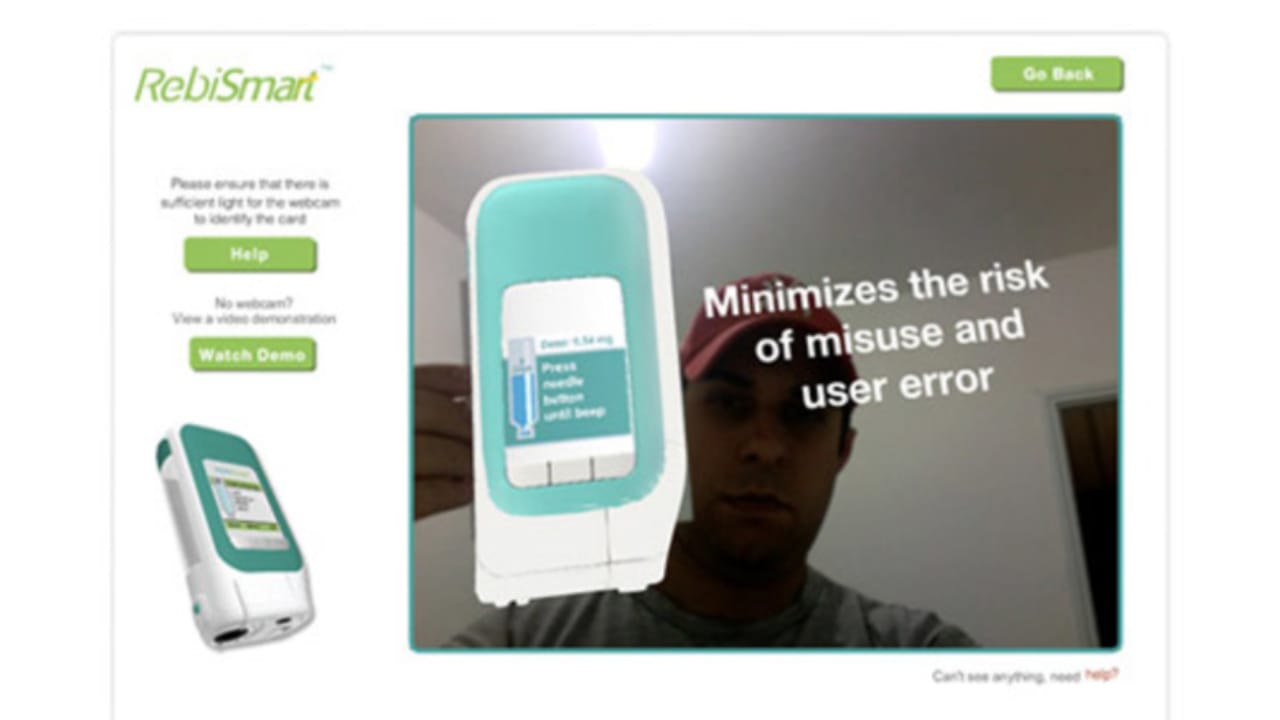 The RebiSmart augmented reality demo, showing the device over a webcam view